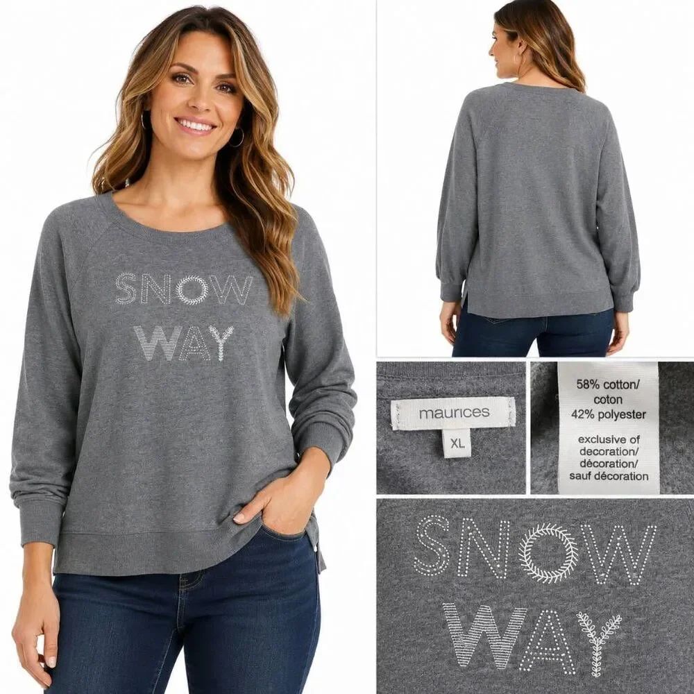 Maurices Snow Way Gray Graphic Sweatshirt Women's XL